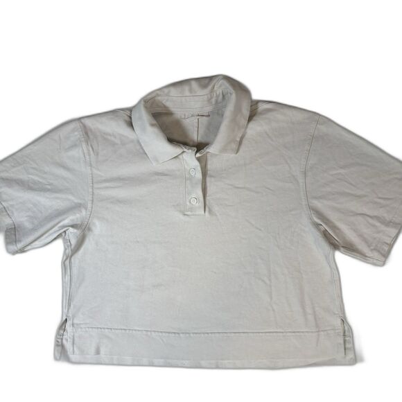 Lululemon Heavyweight Cotton Short-Sleeve Polo Shirt Cropped Bone Women’s Size 6 - Picture 1 of 8